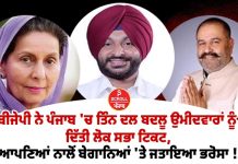 ਬੀਜੇਪੀ ਨੇ ਪੰਜਾਬ ‘ਚ ਤਿੰਨ ਦਲ ਬਦਲੂ ਉਮੀਦਵਾਰਾਂ ਨੂੰ ਦਿੱਤੀ ਲੋਕ ਸਭਾ ਟਿਕਟ, ਆਪਣਿਆਂ ਨਾਲੋਂ ਬੇਗਾਨਿਆਂ ‘ਤੇ ਜਤਾਇਆ ਭਰੋਸਾ !